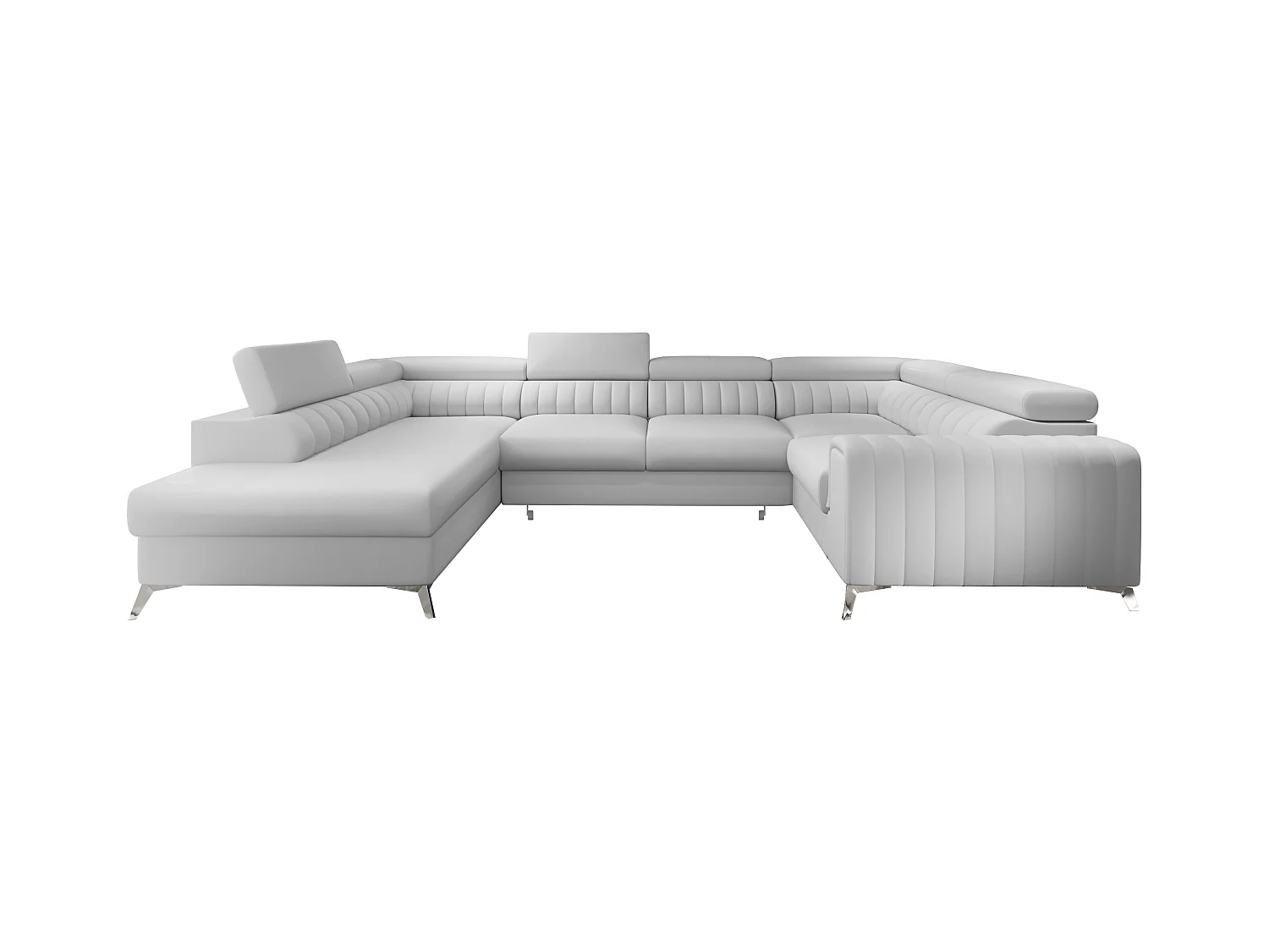 Canapé panoramique convertible simili cuir blanc avec coffre de rangement Louve 340cm-Coffre de rangement à gauche