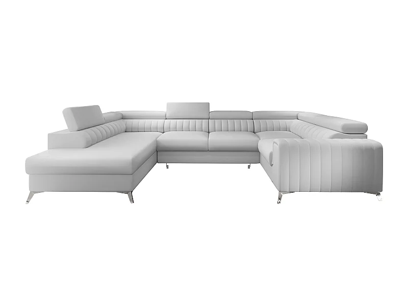 Canapé panoramique convertible simili cuir blanc avec coffre de rangement Louve 340cm-Coffre de rangement à gauche