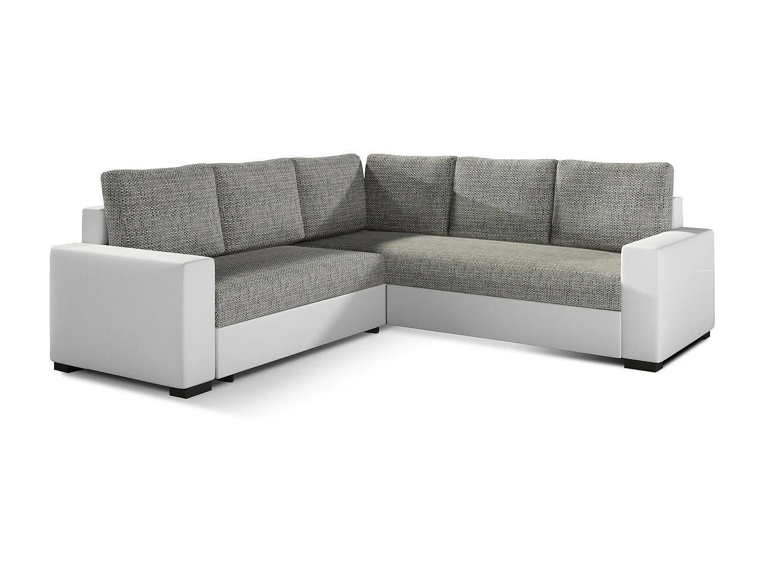 Canapé d'angle convertible simili blanc et tissu gris clair chiné Travor 235cm