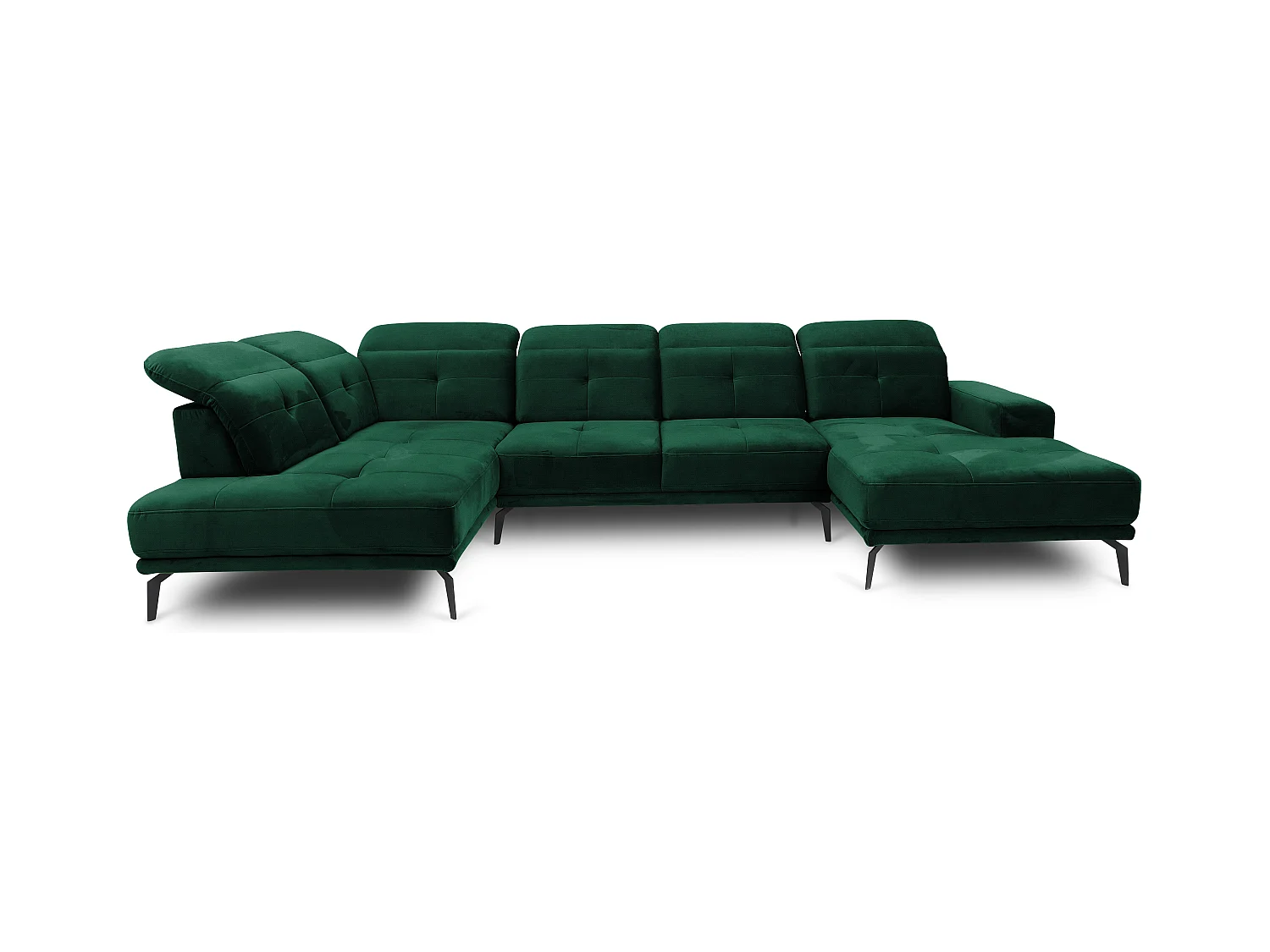 Canapé panoramique moderne tissu vert foncé têtières angle gauche Versus 350cm
