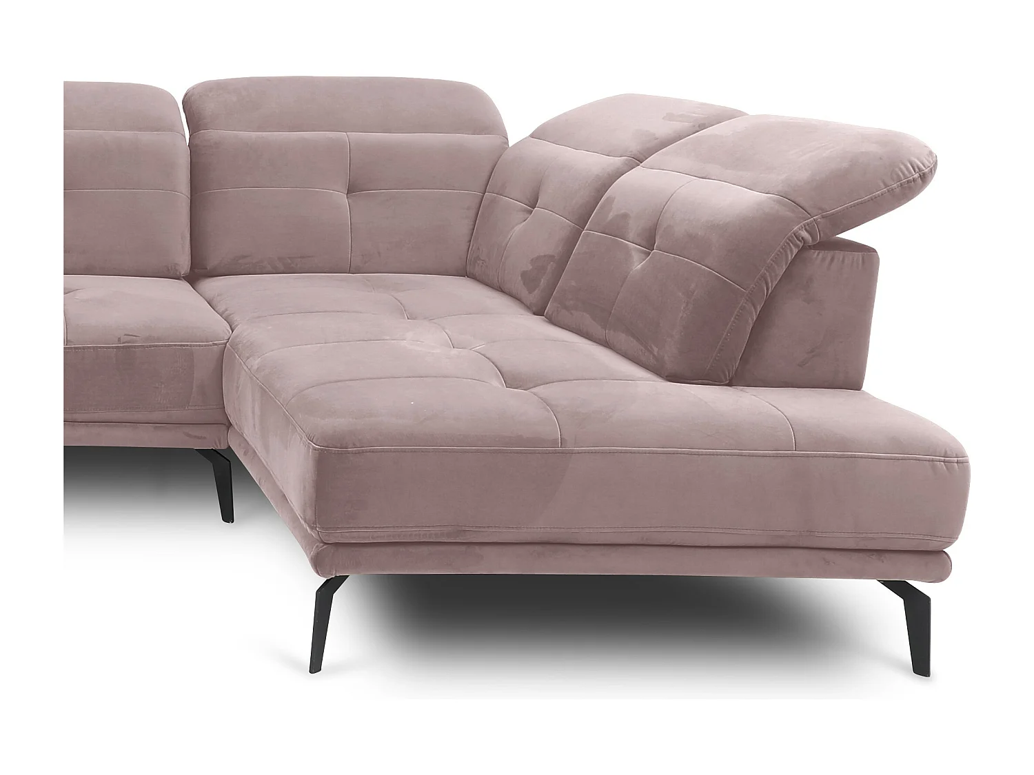 Moderne panoramische bank roze fluwelen hoofdsteunen haaks Versus 350 cm