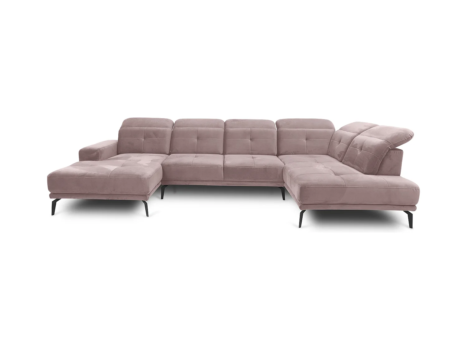 Canapé panoramique moderne velours rose balais têtières angle droit Versus 350cm