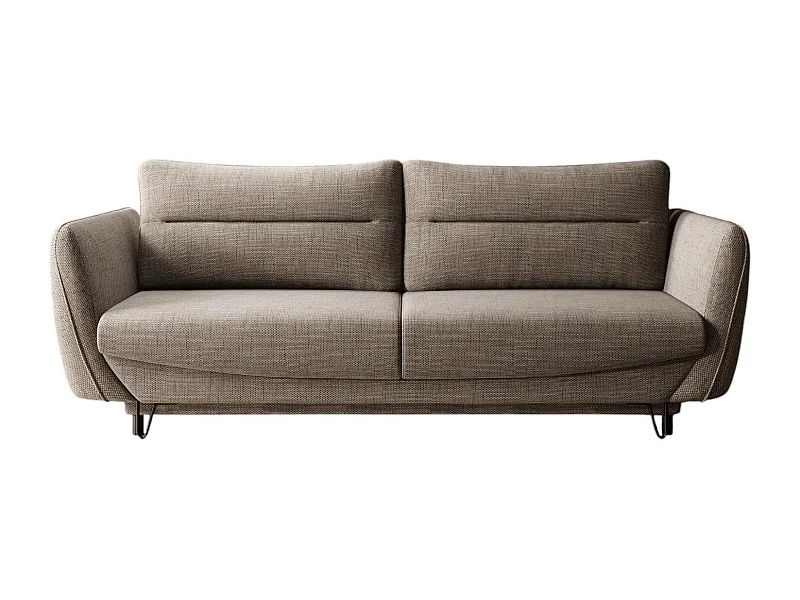 Canapé droit convertible tissu ZURIK - Coffre de rangement et pieds métal noir-Beige chiné