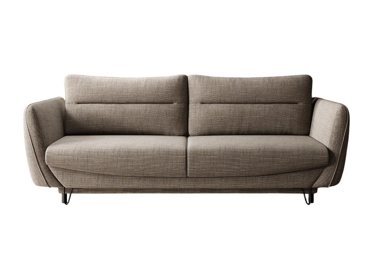 Sofá convertible recto de tela ZURIK - Caja de almacenaje y patas de metal negro-Color Beige jaspeado