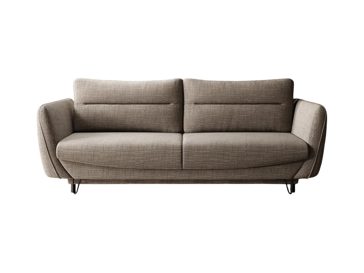 Canapé droit convertible tissu ZURIK - Coffre de rangement et pieds métal noir-Beige chiné