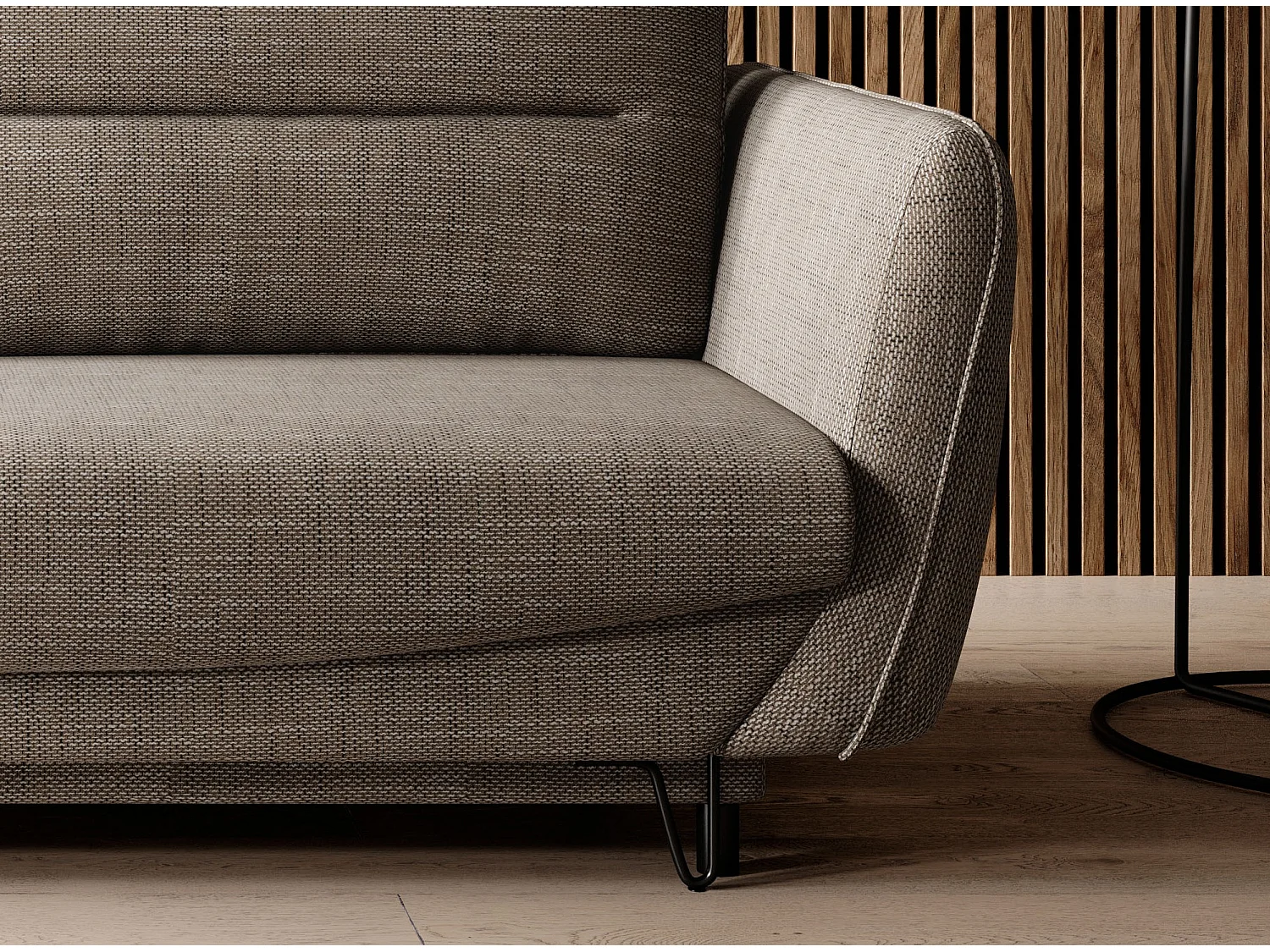 Sofá convertible recto de tela ZURIK - Caja de almacenaje y patas de metal negro-Color Beige jaspeado