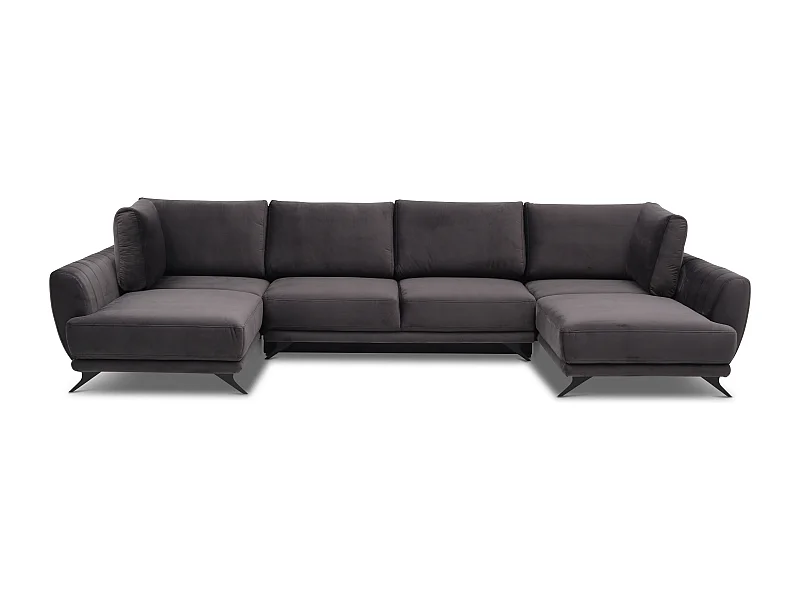 Canapé d'angle panoramique 6 places velours marron foncé Largos 362cm