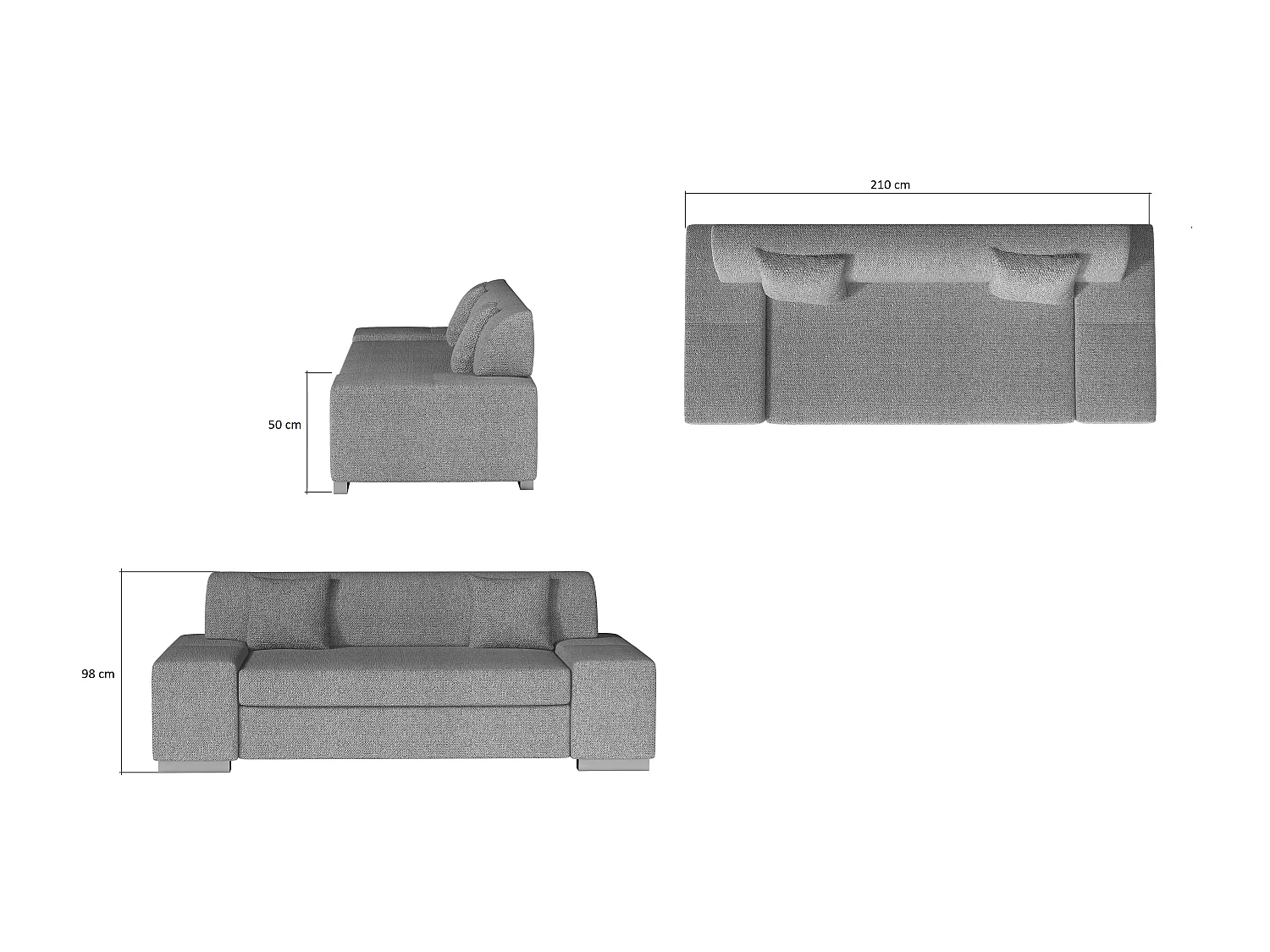 Canapé minimaliste 3-4 places tissu bleu Plazo 210cm