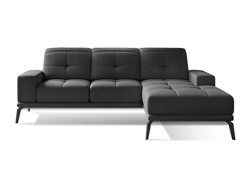 Canapé d'angle droit 5 places velours gris foncé Torpille 265cm