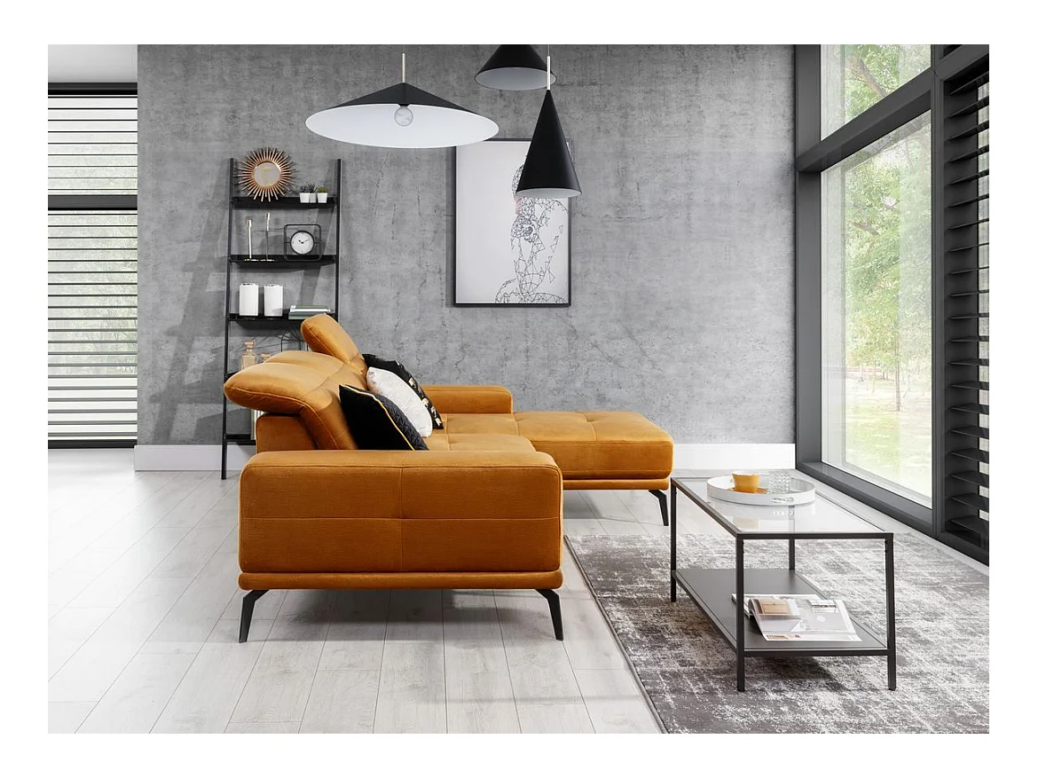 Canapé d'angle droit 5 places velours gris foncé Torpille 265cm