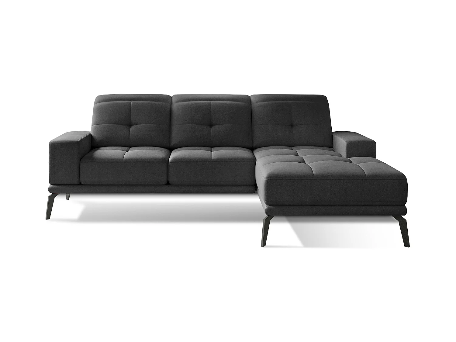 Canapé d'angle droit 5 places velours gris foncé Torpille 265cm