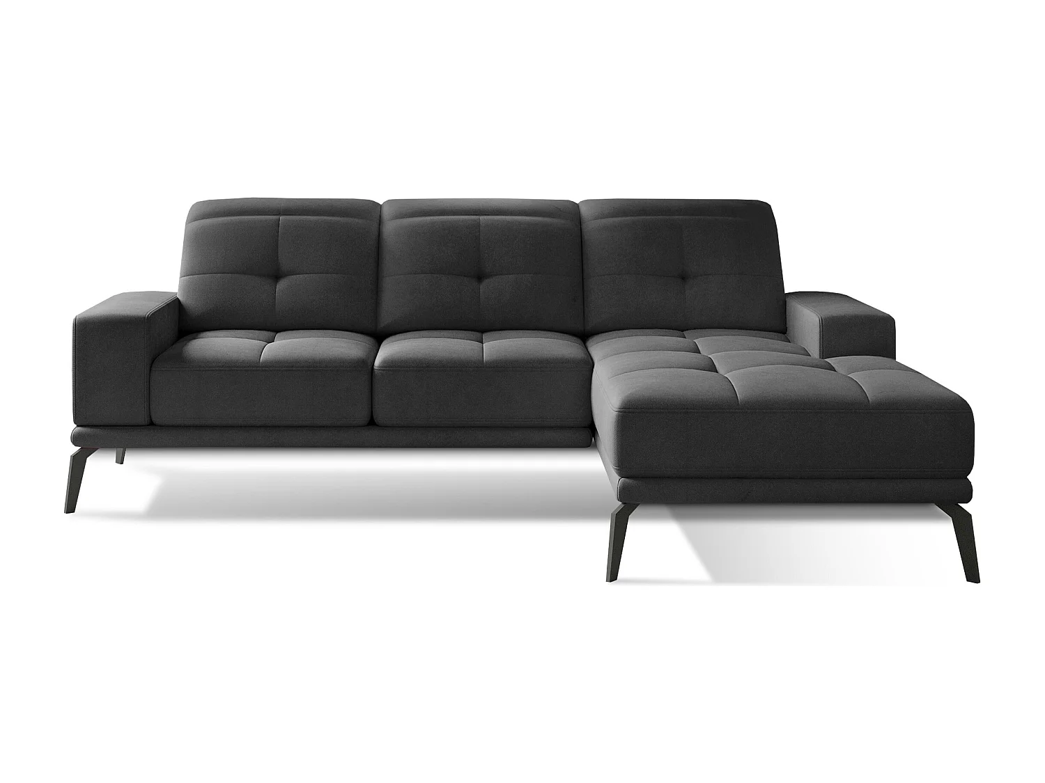 Canapé d'angle droit 5 places velours gris foncé Torpille 265cm