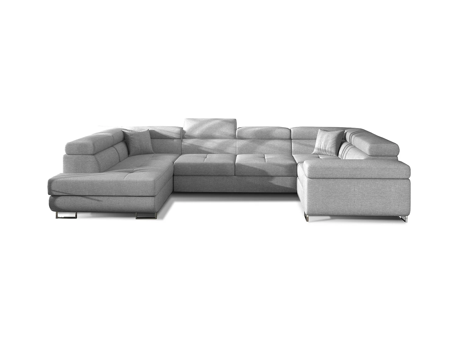 Canapé convertible U gauche tissu gris clair avec coffre de rangement Tovy 340cm