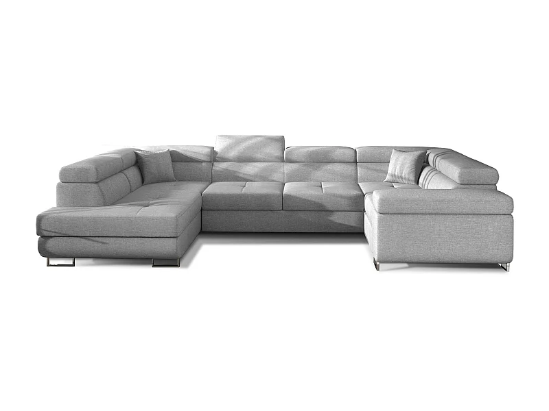 Canapé convertible U gauche tissu gris clair avec coffre de rangement Tovy 340cm