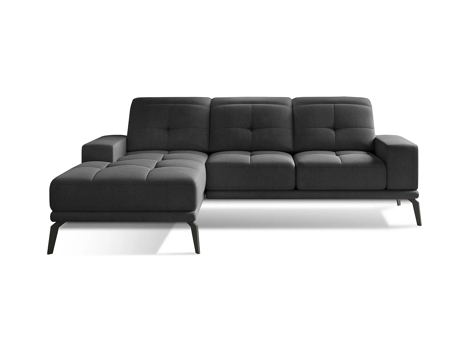Canapé d'angle gauche 5 places velours gris foncé Torpille 265cm