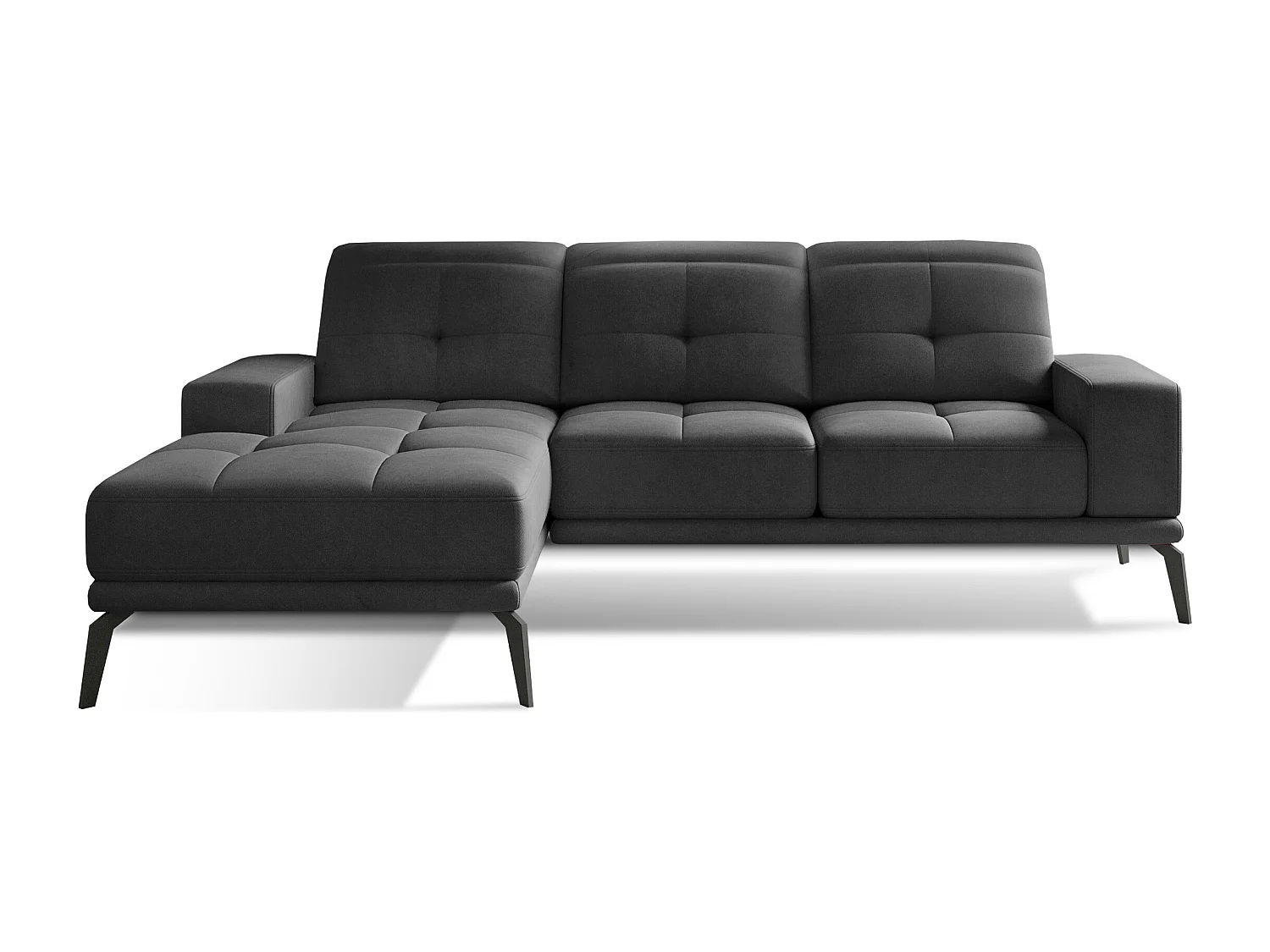 Canapé d'angle gauche 5 places velours gris foncé Torpille 265cm