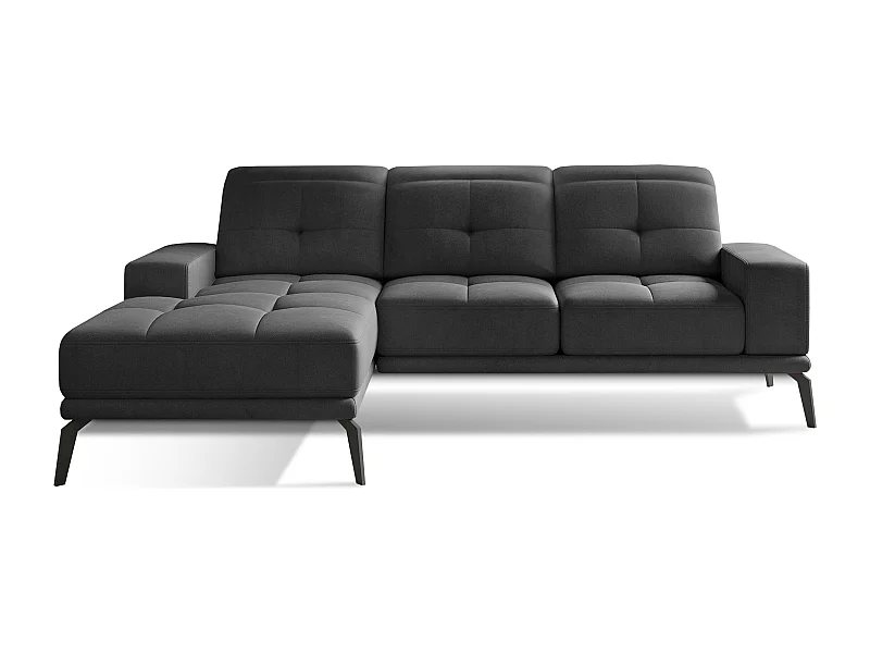 Canapé d'angle gauche 5 places velours gris foncé Torpille 265cm