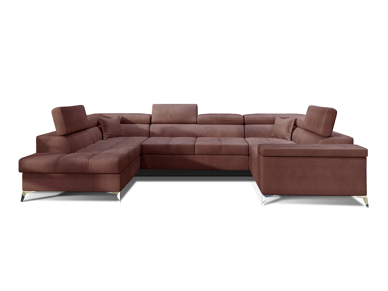 Canapé panoramique convertible velours rose cuivré avec coffre de rangement Triano 342cm-Coffre de rangement à gauche