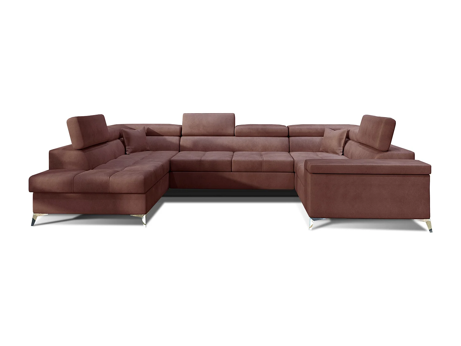 Canapé panoramique convertible velours rose cuivré avec coffre de rangement Triano 342cm-Coffre de rangement à gauche