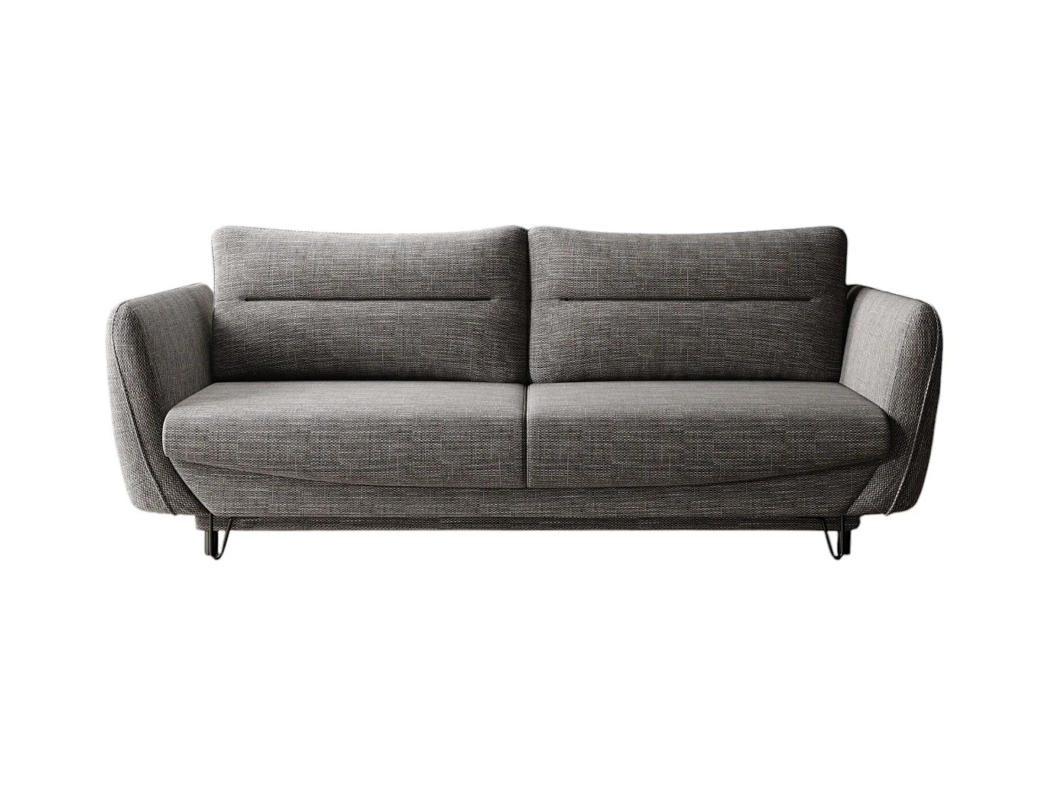 Canapé droit convertible tissu ZURIK - Coffre de rangement et pieds métal noir-Gris