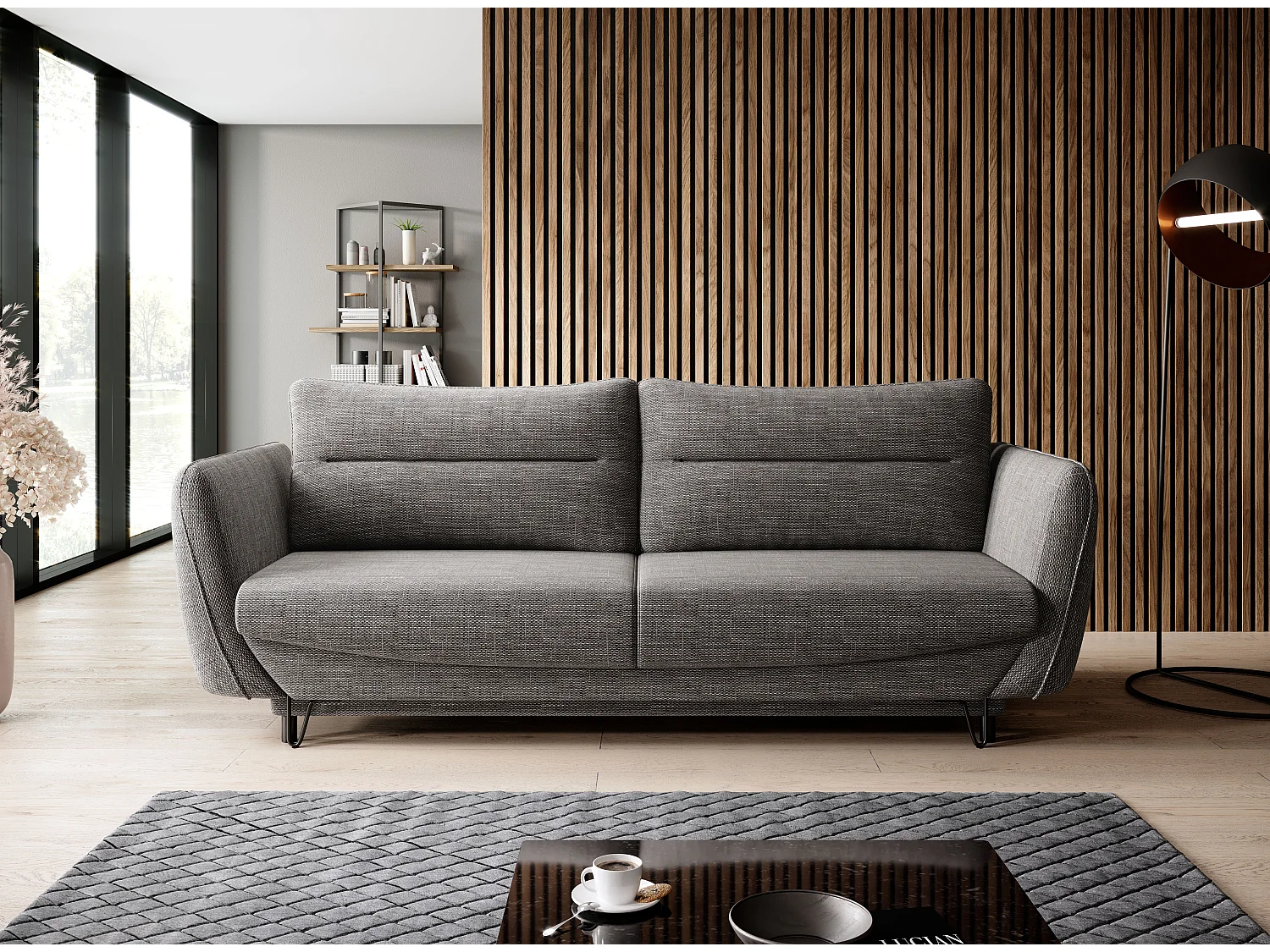 Zurik 3/4-zits slaapbank in donkerbeige gemêleerde stof 236 cm