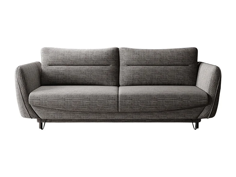 Canapé droit convertible 3 places tissu ZURIK 236cm - Coffre de rangement & pieds métal noir-Gris