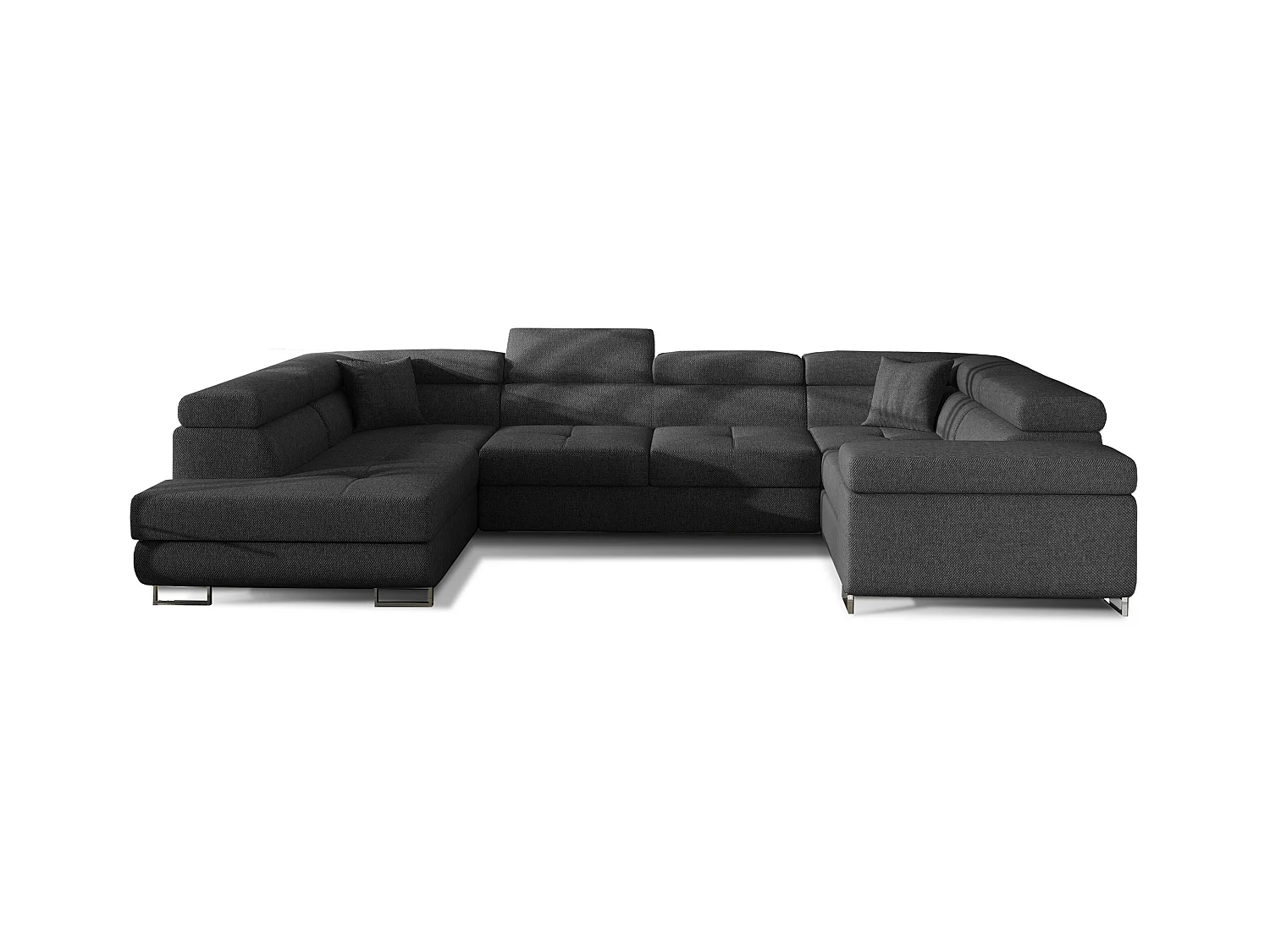Canapé convertible U gauche tissu gris foncé avec coffre de rangement Tovy 340cm