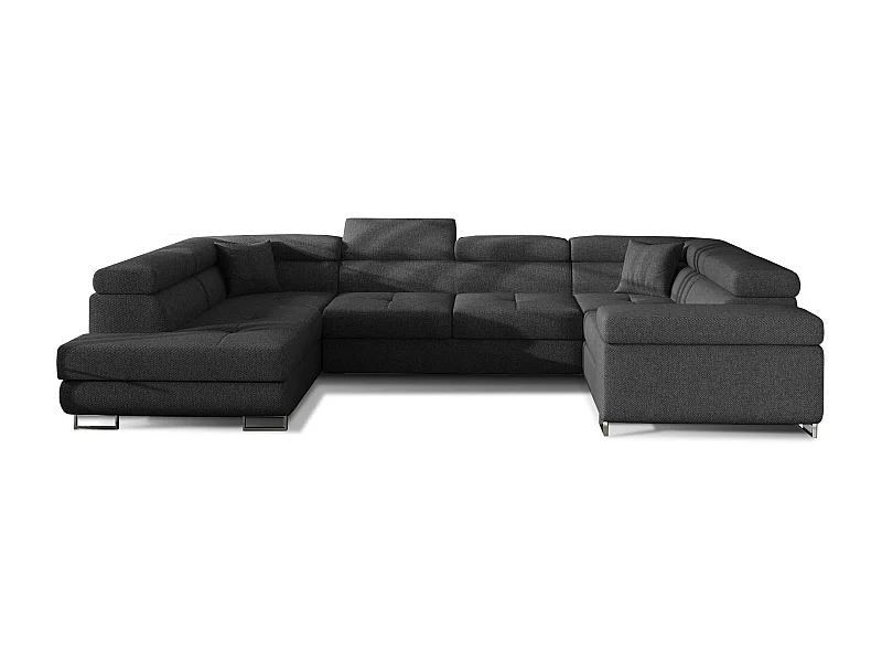Canapé convertible U gauche tissu gris foncé avec coffre de rangement Tovy 340cm