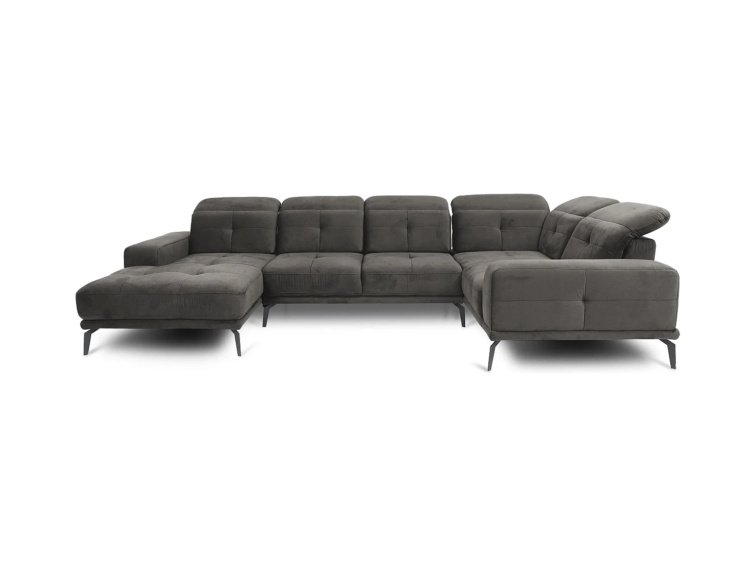 Canapé panoramique design velours marron meuse têtières angle droit avec accoudoir Stan 350cm