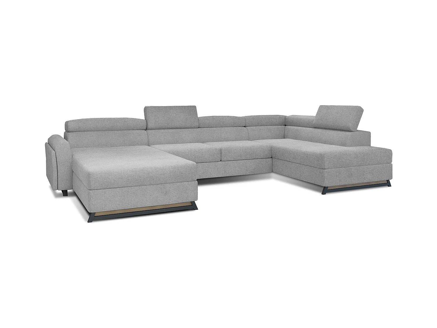 Grand canapé panoramique convertible tissu gris très clair avec coffre Konba 370cm-Coffre de rangement à droite