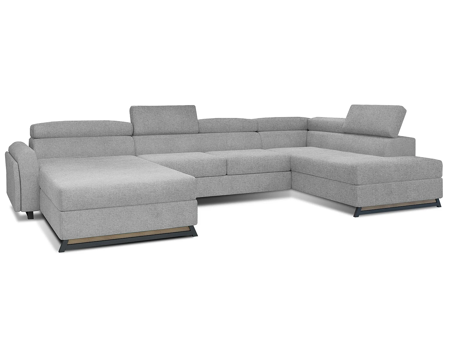 Grand canapé panoramique convertible tissu gris très clair avec coffre Konba 370cm-Coffre de rangement à droite