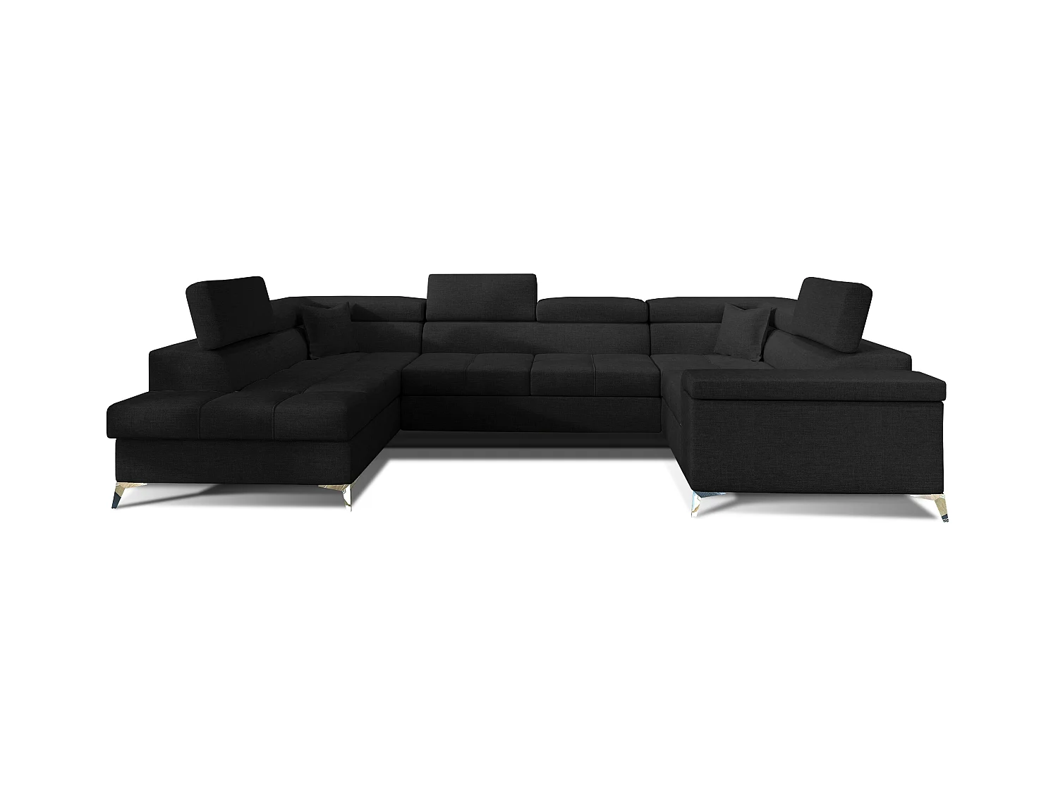 Canapé panoramique convertible velours noir avec coffre de rangement Triano 342cm-Coffre de rangement à gauche