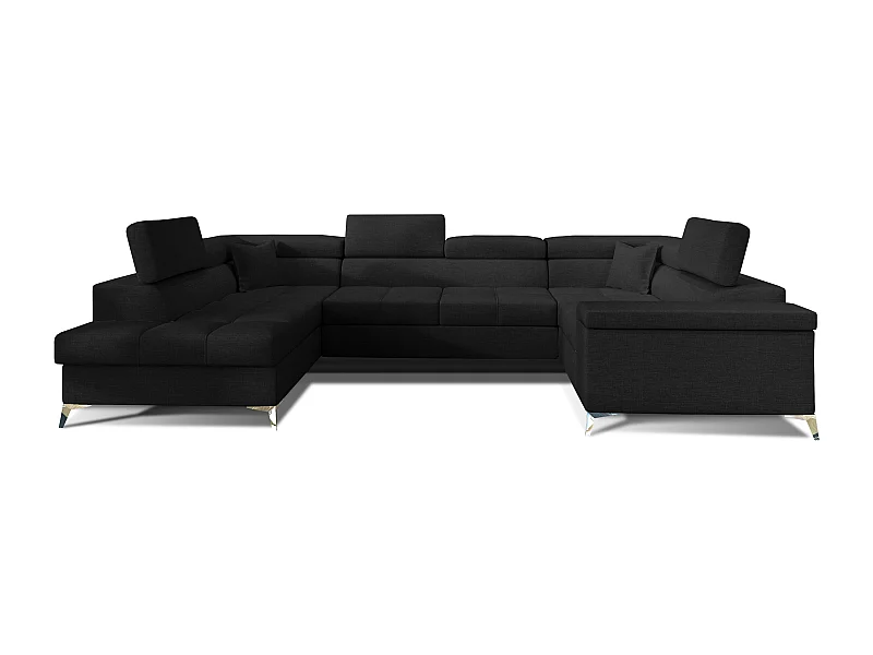 Canapé panoramique convertible velours noir avec coffre de rangement Triano 342cm-Coffre de rangement à gauche