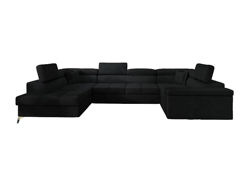 Canapé panoramique convertible TRIANO velours - têtières réglables-Noir-Coffre à gauche