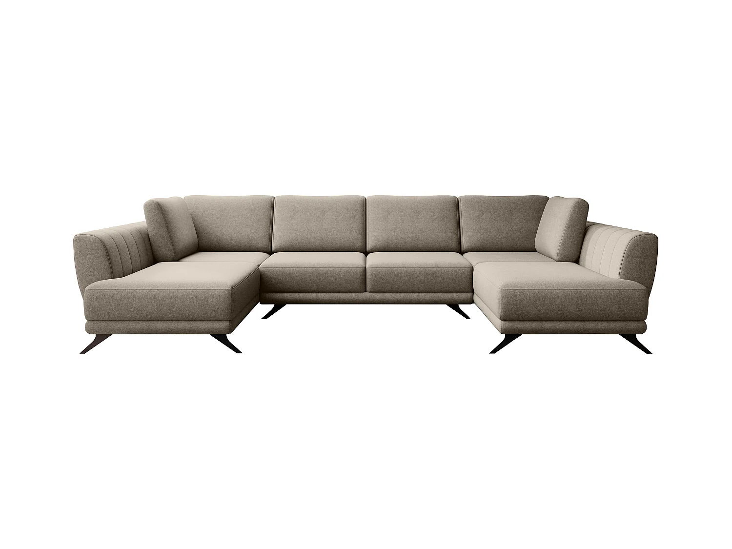 6-zits panoramische hoekbank in beige stof Largos 362 cm