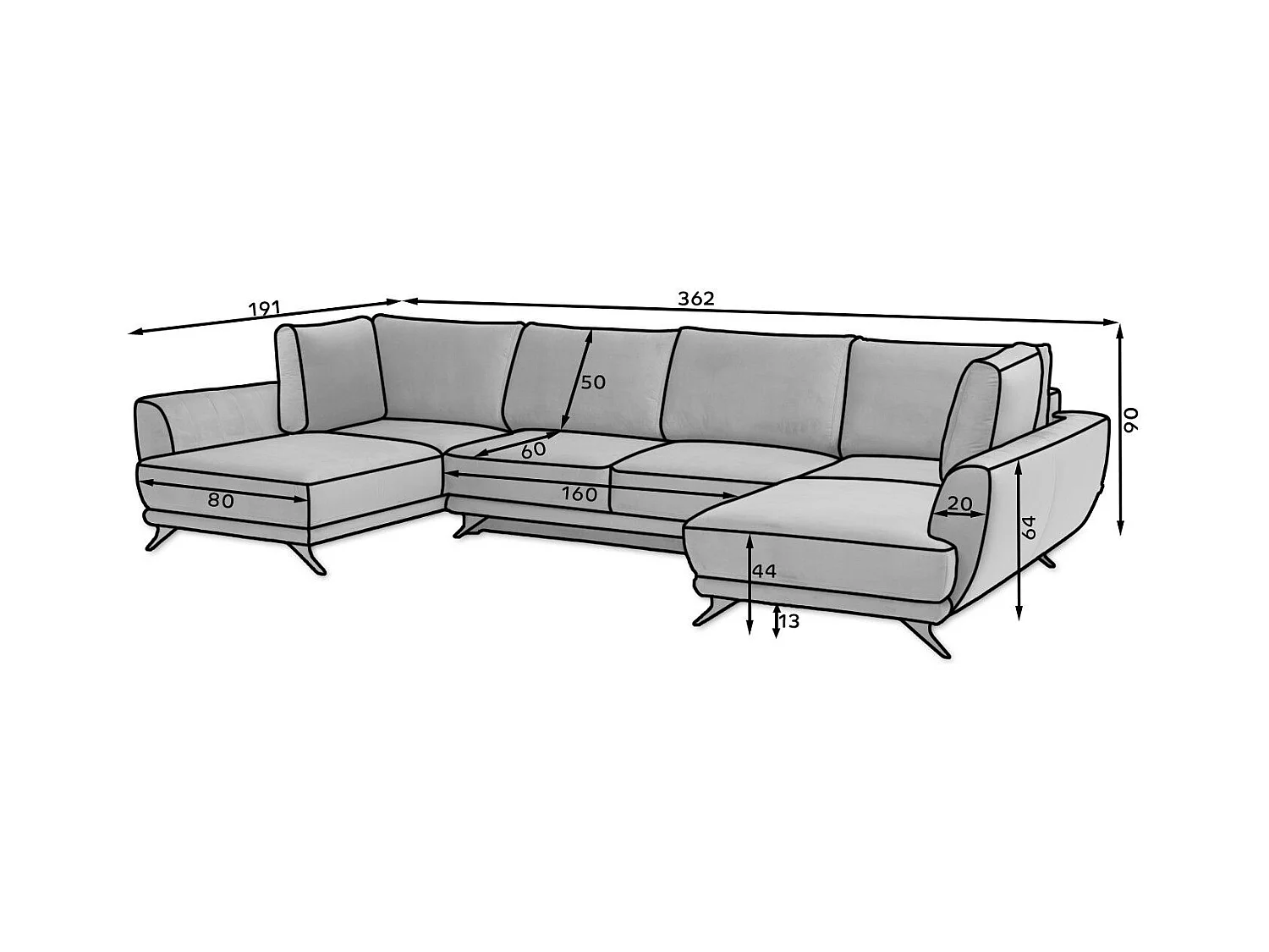 Canapé d'angle panoramique 6 places tissu beige Largos 362cm