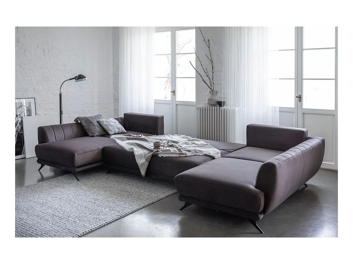 Canapé d'angle panoramique 6 places tissu beige Largos 362cm