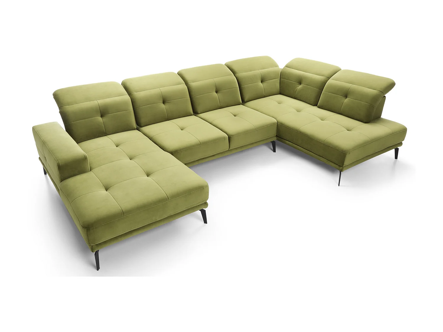 Canapé panoramique moderne tissu gris têtières angle droit Versus 350cm