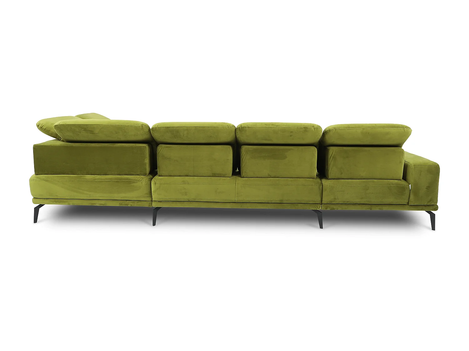 Canapé panoramique moderne tissu gris têtières angle droit Versus 350cm