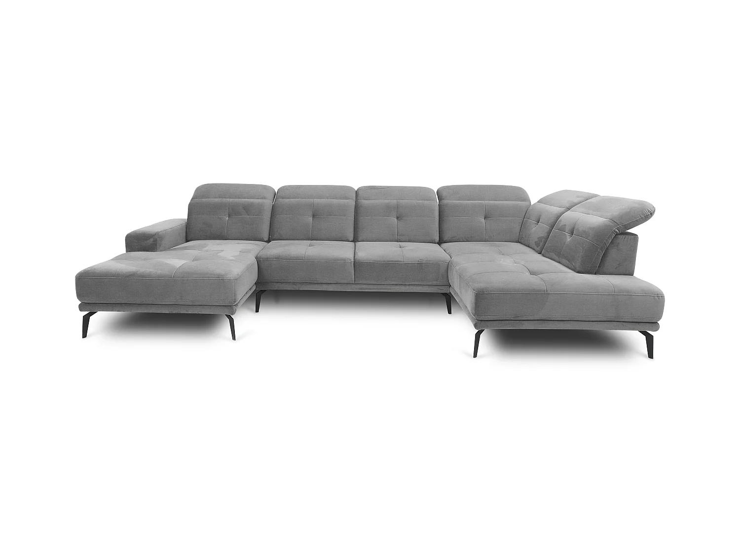 Canapé panoramique moderne tissu gris têtières angle droit Versus 350cm