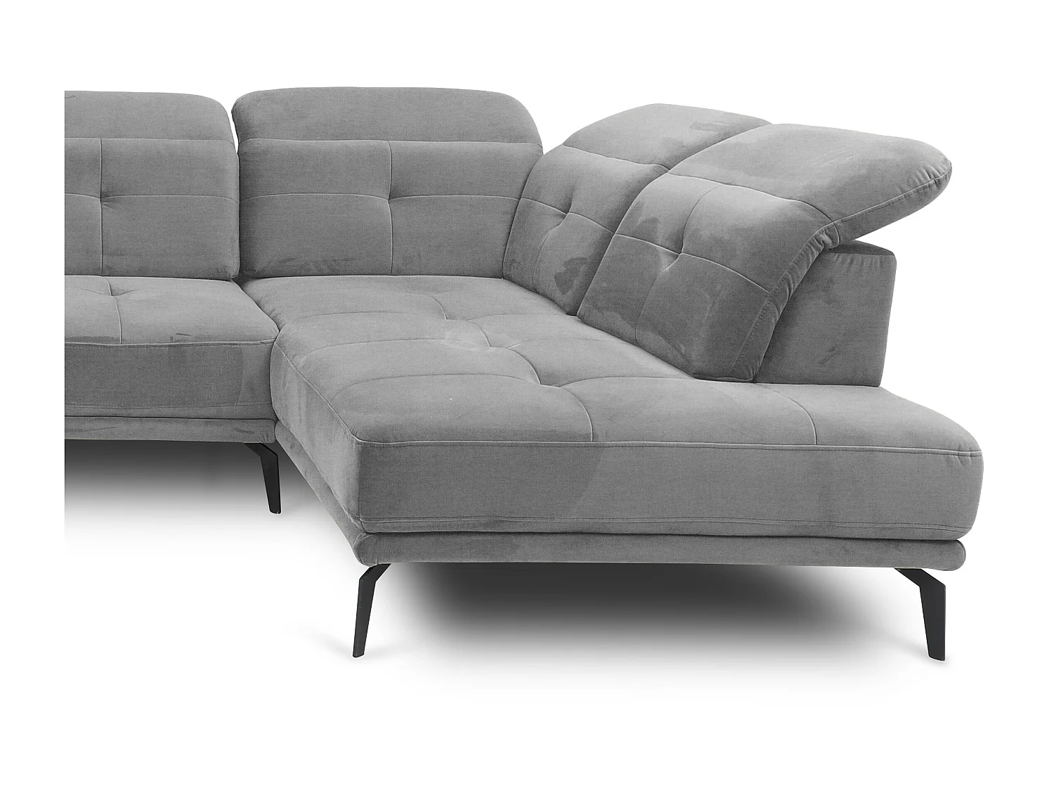 Canapé panoramique moderne tissu gris têtières angle droit Versus 350cm