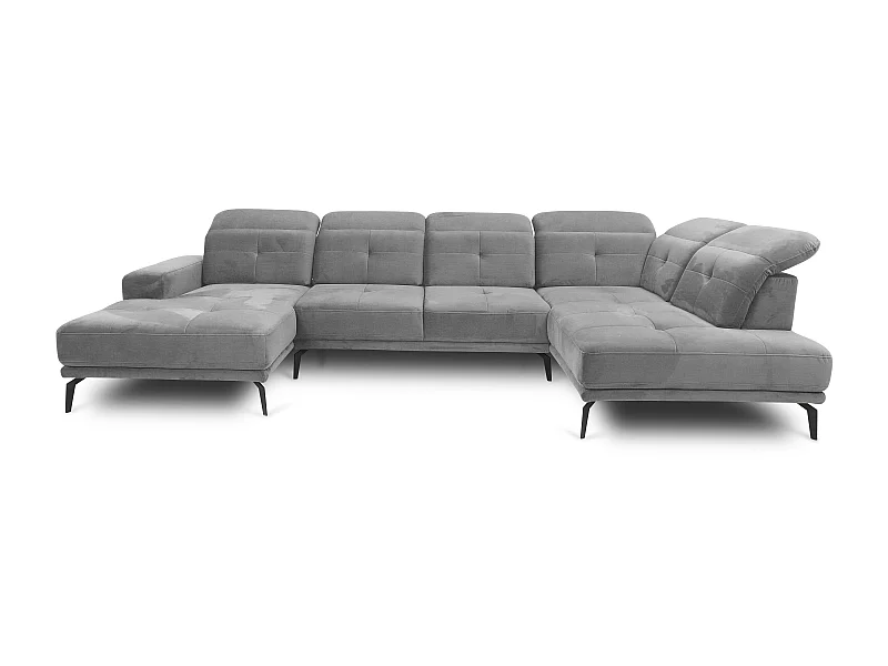 Canapé panoramique moderne tissu gris têtières angle droit Versus 350cm