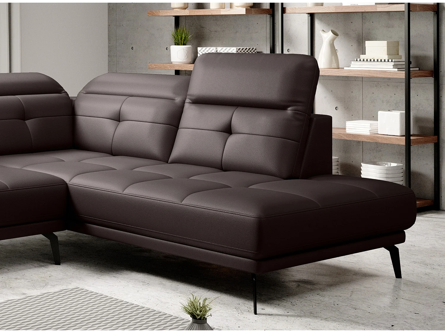 Moderne panoramische bank bruin kunstleer haaks Versus 350 cm