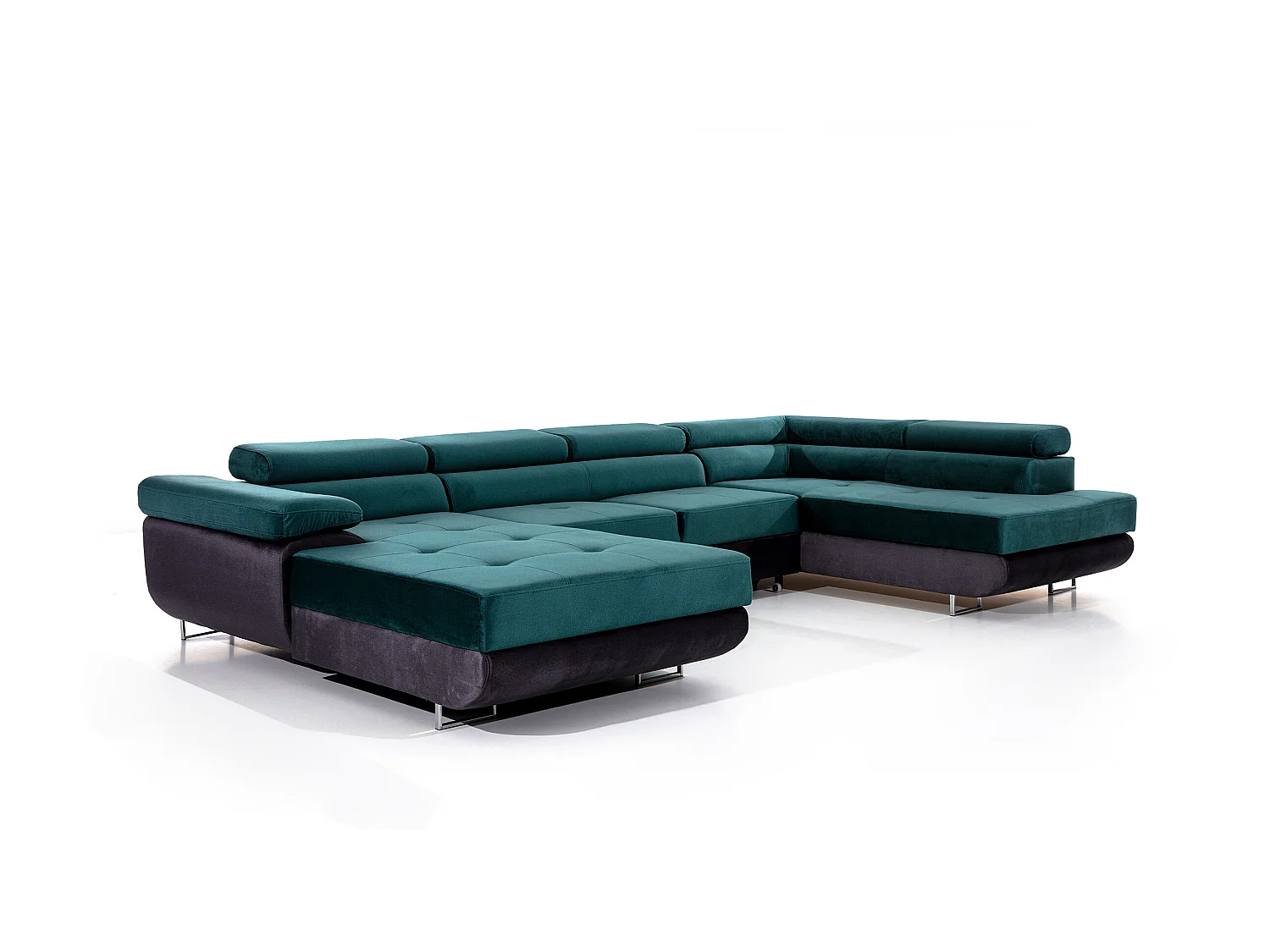 Canapé panoramique tissu vert moutarde convertible avec coffre de rangement Romano 345cm-Coffre de rangement à droite