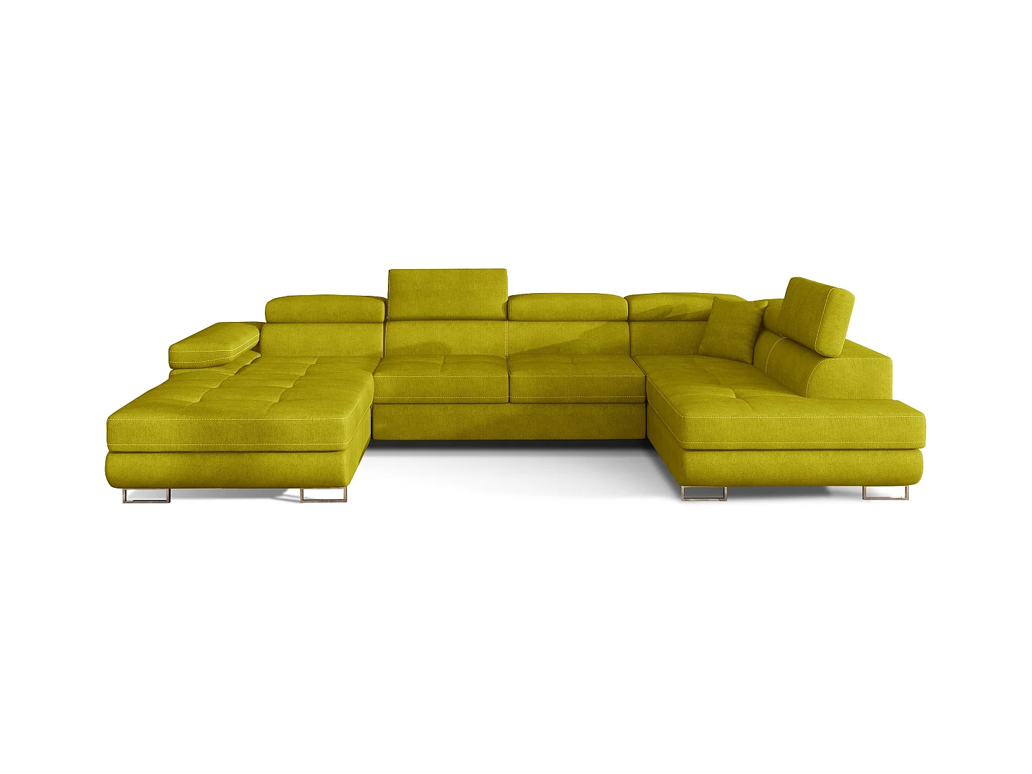 Canapé panoramique tissu vert moutarde convertible avec coffre de rangement Romano 345cm-Coffre de rangement à droite