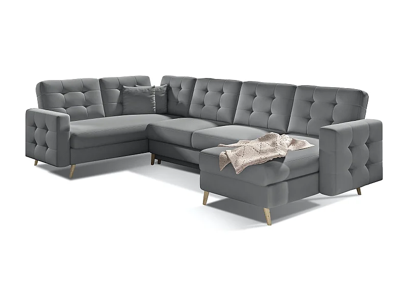 Canapé panoramique convertible capitonné simili cuir gris Anska 320cm