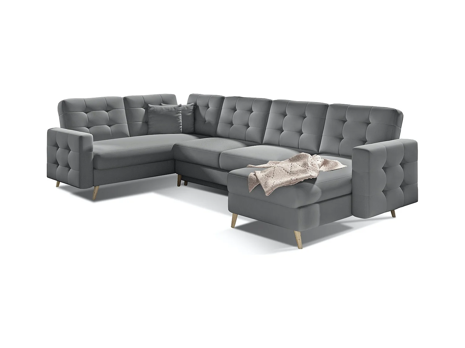 Canapé panoramique convertible capitonné simili cuir gris Anska 320cm