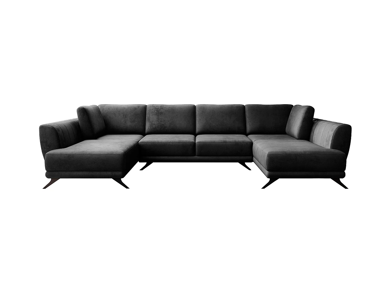 Canapé d'angle panoramique 6 places tissu doux noir Largos 362cm