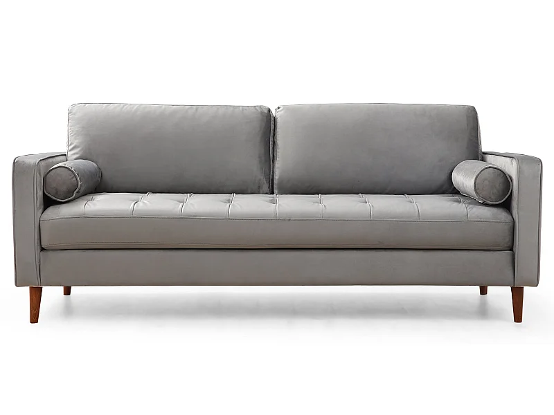 Canapé 3 places velours gris clair Romuza 215cm