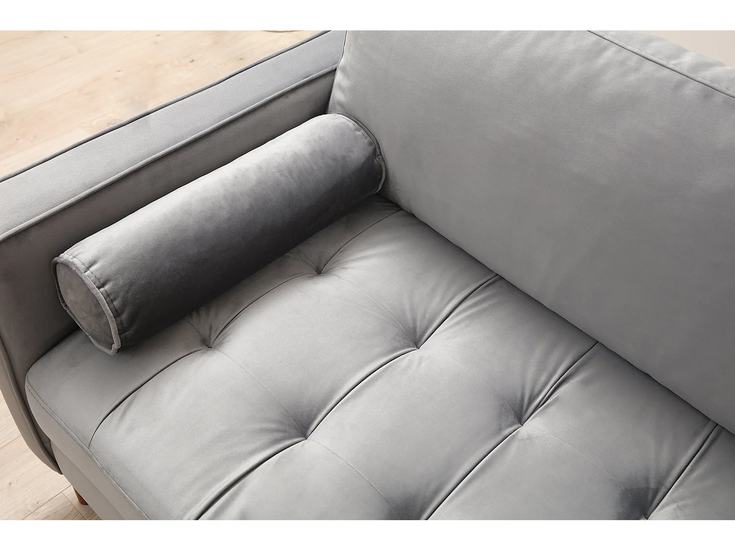 Canapé 3 places velours gris clair Romuza 215cm